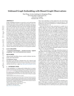 Unbiased Graph Embedding with Biased Graph Observations