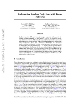 Rademacher Random Projections with Tensor Networks