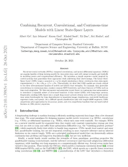 Combining Recurrent, Convolutional, and Continuous-time Models with
  Linear State-Space Layers