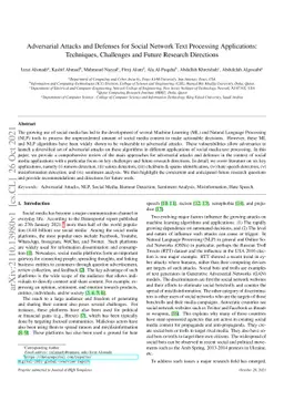 Adversarial Attacks and Defenses for Social Network Text Processing
  Applications: Techniques, Challenges and Future Research Directions