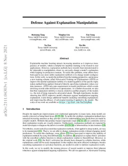 Defense Against Explanation Manipulation