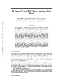 3D Siamese Voxel-to-BEV Tracker for Sparse Point Clouds