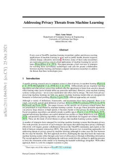 Addressing Privacy Threats from Machine Learning