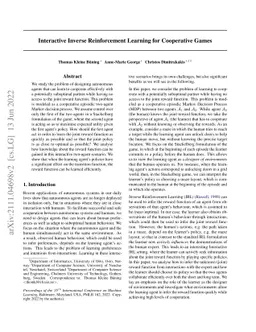 Interactive Inverse Reinforcement Learning for Cooperative Games