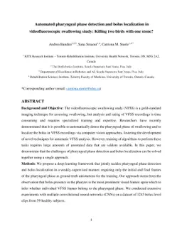 Automated pharyngeal phase detection and bolus localization in
  videofluoroscopic swallowing study: Killing two birds with one stone?
