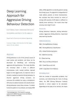 Deep Learning Approach for Aggressive Driving Behaviour Detection