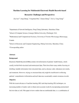 Machine Learning for Multimodal Electronic Health Records-based
  Research: Challenges and Perspectives