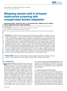 Mitigating domain shift in AI-based tuberculosis screening with
  unsupervised domain adaptation