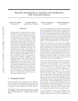 Harmless interpolation in regression and classification with structured
  features