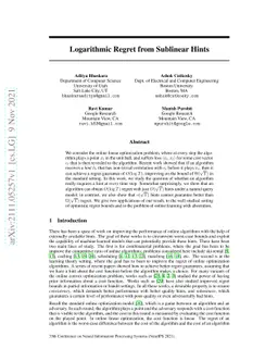 Logarithmic Regret from Sublinear Hints