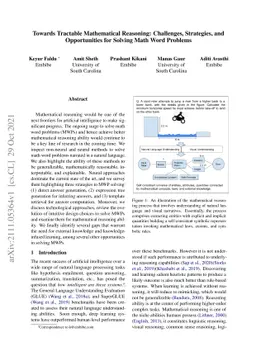 Towards Tractable Mathematical Reasoning: Challenges, Strategies, and
  Opportunities for Solving Math Word Problems