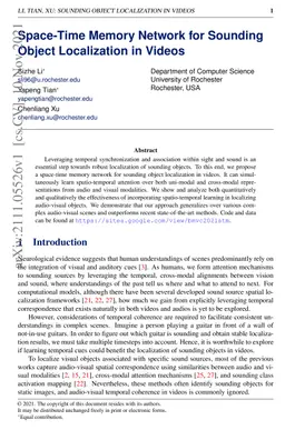 Space-Time Memory Network for Sounding Object Localization in Videos