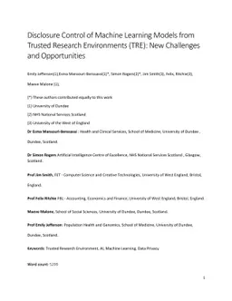 Machine Learning Models Disclosure from Trusted Research Environments
  (TRE), Challenges and Opportunities