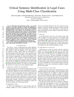 Critical Sentence Identification in Legal Cases Using Multi-Class
  Classification