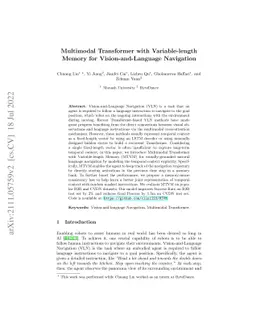 Multimodal Transformer with Variable-length Memory for
  Vision-and-Language Navigation