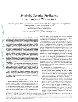 Symbolic Security Predicates: Hunt Program Weaknesses