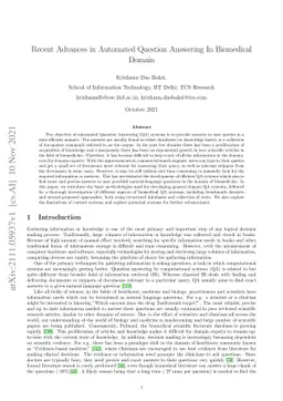 Recent Advances in Automated Question Answering In Biomedical Domain