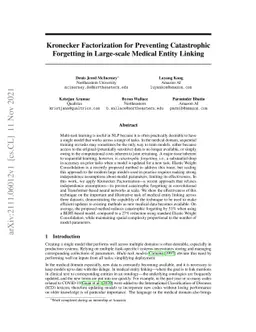 Kronecker Factorization for Preventing Catastrophic Forgetting in
  Large-scale Medical Entity Linking