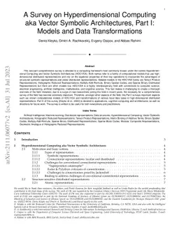 A Survey on Hyperdimensional Computing aka Vector Symbolic
  Architectures, Part I: Models and Data Transformations