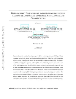 Data-Centric Engineering: integrating simulation, machine learning and
  statistics. Challenges and Opportunities