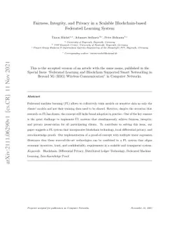 Fairness, Integrity, and Privacy in a Scalable Blockchain-based
  Federated Learning System