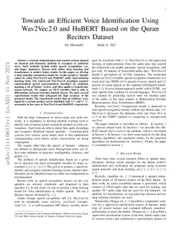 Towards an Efficient Voice Identification Using Wav2Vec2.0 and HuBERT
  Based on the Quran Reciters Dataset