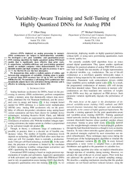 Variability-Aware Training and Self-Tuning of Highly Quantized DNNs for
  Analog PIM