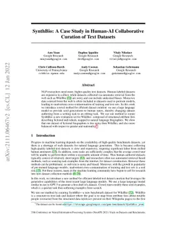 SynthBio: A Case Study in Human-AI Collaborative Curation of Text
  Datasets