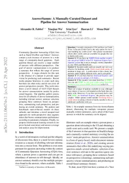 AnswerSumm: A Manually-Curated Dataset and Pipeline for Answer
  Summarization