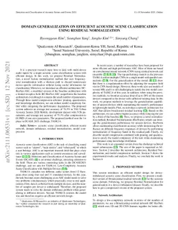 Domain Generalization on Efficient Acoustic Scene Classification using
  Residual Normalization