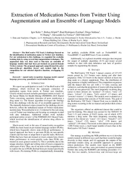 Extraction of Medication Names from Twitter Using Augmentation and an
  Ensemble of Language Models