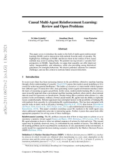 Causal Multi-Agent Reinforcement Learning: Review and Open Problems