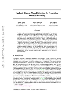 Scalable Diverse Model Selection for Accessible Transfer Learning