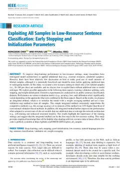 Exploiting all samples in low-resource sentence classification: early
  stopping and initialization parameters