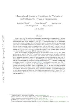 Classical and Quantum Algorithms for Variants of Subset-Sum via Dynamic
  Programming