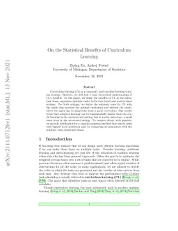 On the Statistical Benefits of Curriculum Learning