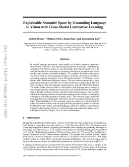 Explainable Semantic Space by Grounding Language to Vision with
  Cross-Modal Contrastive Learning