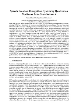 Speech Emotion Recognition System by Quaternion Nonlinear Echo State
  Network