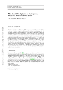 What Should We Optimize in Participatory Budgeting? An Experimental
  Study