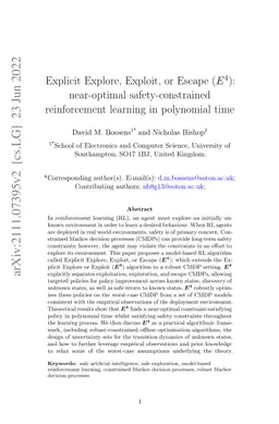 Explicit Explore, Exploit, or Escape ($E^4$): near-optimal
  safety-constrained reinforcement learning in polynomial time