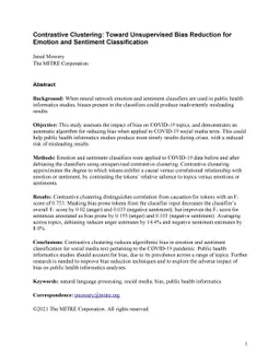 Contrastive Clustering: Toward Unsupervised Bias Reduction for Emotion
  and Sentiment Classification