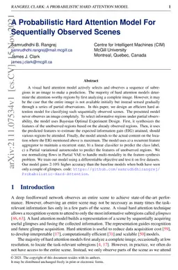 A Probabilistic Hard Attention Model For Sequentially Observed Scenes