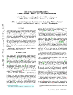 Monaural source separation: From anechoic to reverberant environments