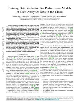 Training Data Reduction for Performance Models of Data Analytics Jobs in
  the Cloud