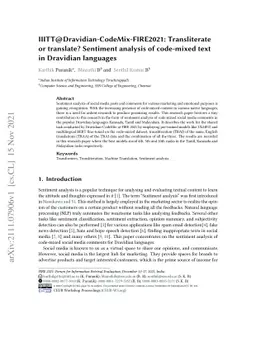 IIITT@Dravidian-CodeMix-FIRE2021: Transliterate or translate? Sentiment
  analysis of code-mixed text in Dravidian languages