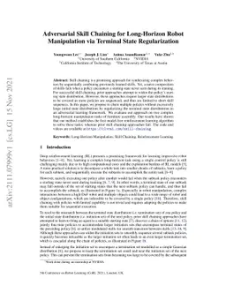 Adversarial Skill Chaining for Long-Horizon Robot Manipulation via
  Terminal State Regularization