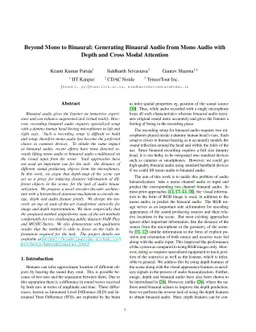 Beyond Mono to Binaural: Generating Binaural Audio from Mono Audio with
  Depth and Cross Modal Attention