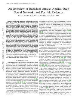 An Overview of Backdoor Attacks Against Deep Neural Networks and
  Possible Defences
