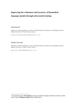 Improving the robustness and accuracy of biomedical language models
  through adversarial training