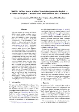 NVIDIA NeMo Neural Machine Translation Systems for English-German and
  English-Russian News and Biomedical Tasks at WMT21